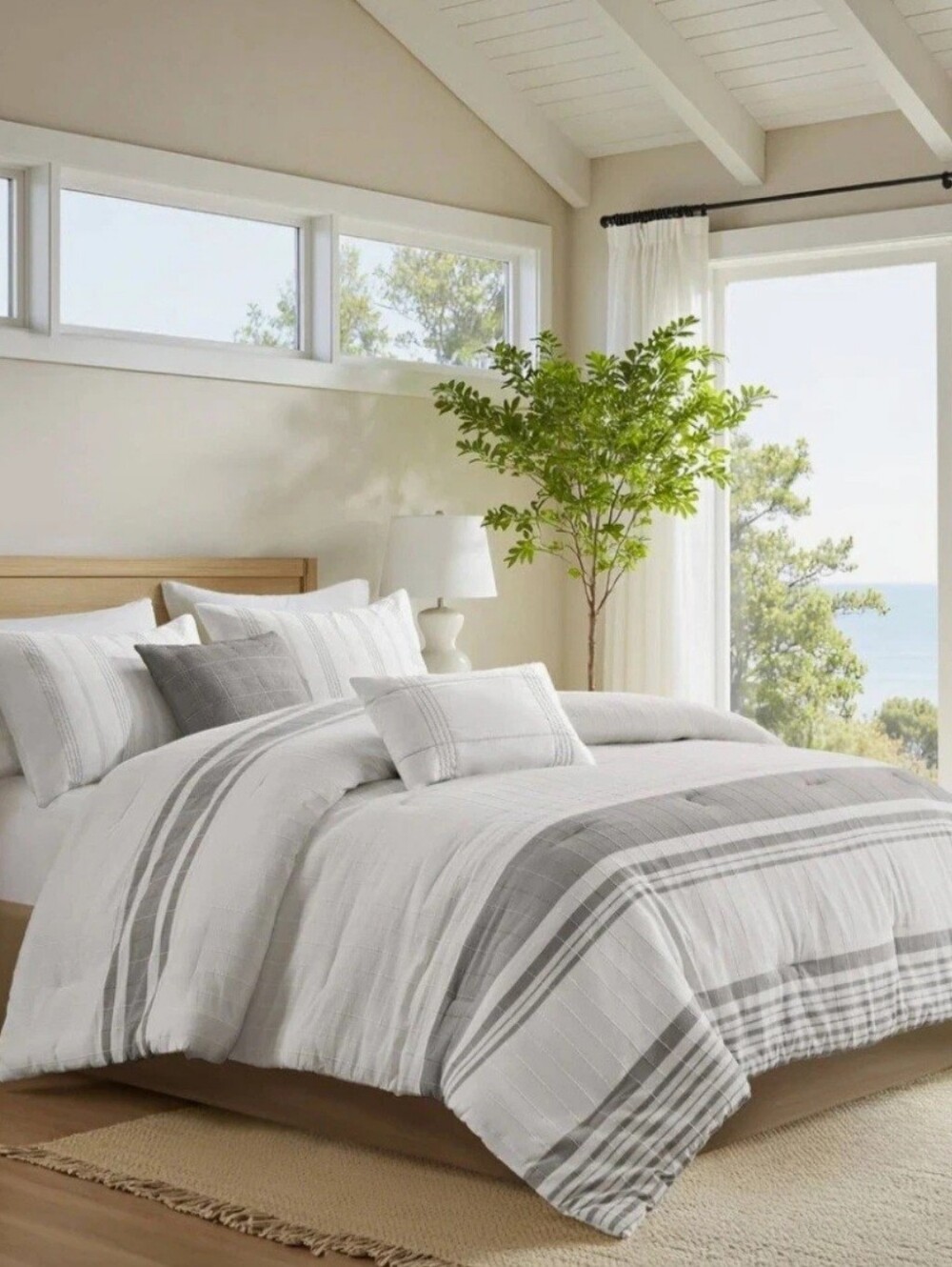 Harbor House Morgan 6-Piece Queen Comforter Set Grey/White Striped Jacquard